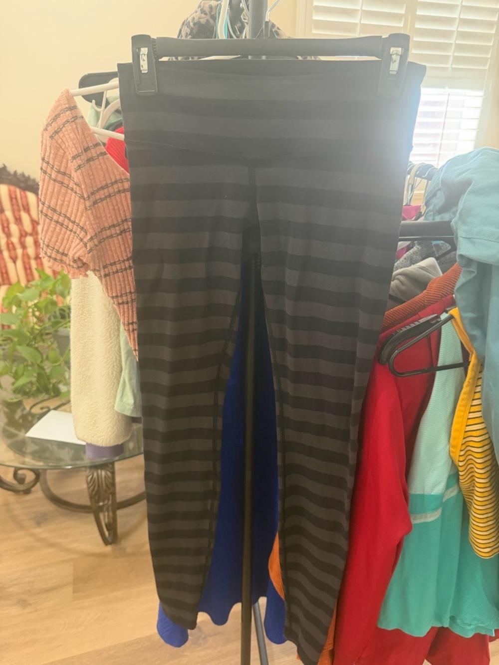 lululemon athletica Black and Gray Striped High-Rise Leggings size 6